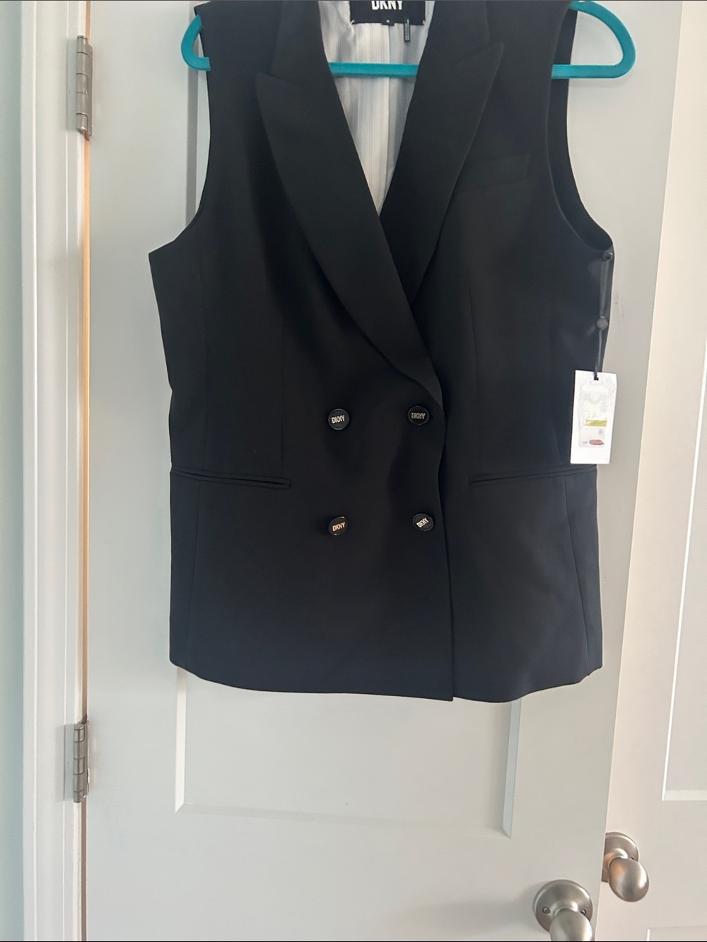 DKNY Black Sleeveless Double-Breasted Blazer Vest